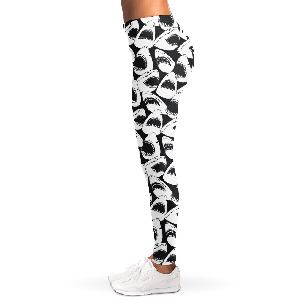 White And Grey Shark Pattern Print Women's Leggings