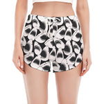 White And Grey Shark Pattern Print Women's Split Running Shorts