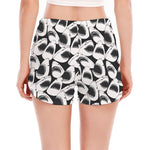 White And Grey Shark Pattern Print Women's Split Running Shorts