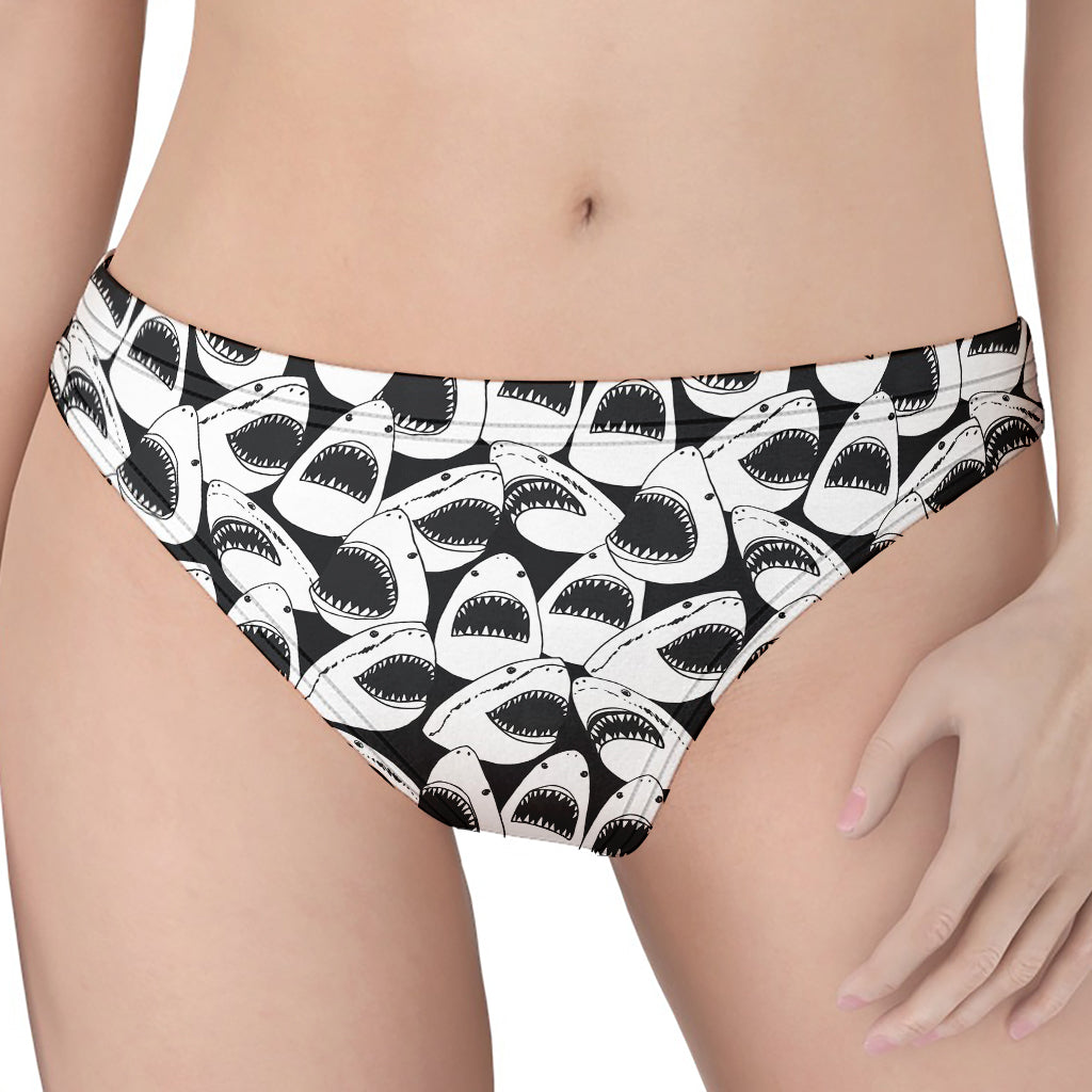 White And Grey Shark Pattern Print Women's Thong