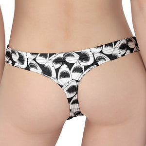 White And Grey Shark Pattern Print Women's Thong