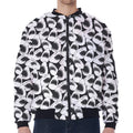 White And Grey Shark Pattern Print Zip Sleeve Bomber Jacket