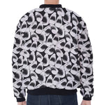 White And Grey Shark Pattern Print Zip Sleeve Bomber Jacket