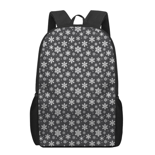 White And Grey Snowflake Pattern Print 17 Inch Backpack