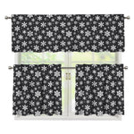 White And Grey Snowflake Pattern Print 3 Piece Kitchen Curtains