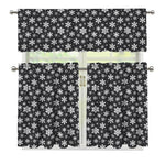 White And Grey Snowflake Pattern Print 3 Piece Kitchen Curtains