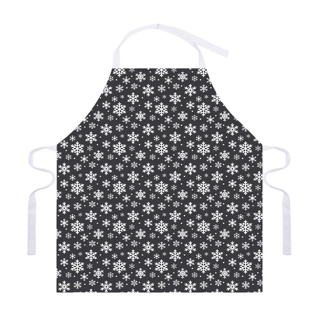 White And Grey Snowflake Pattern Print Adjustable Apron
