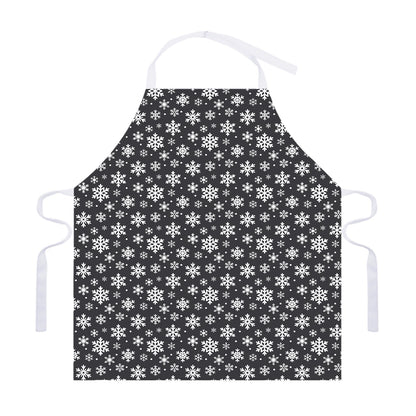 White And Grey Snowflake Pattern Print Adjustable Apron
