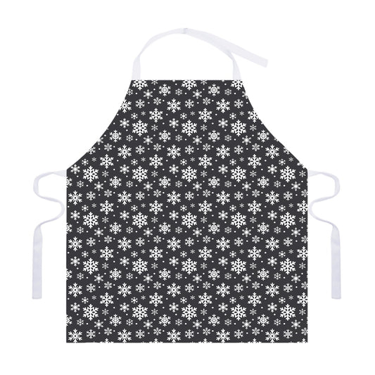 White And Grey Snowflake Pattern Print Adjustable Apron