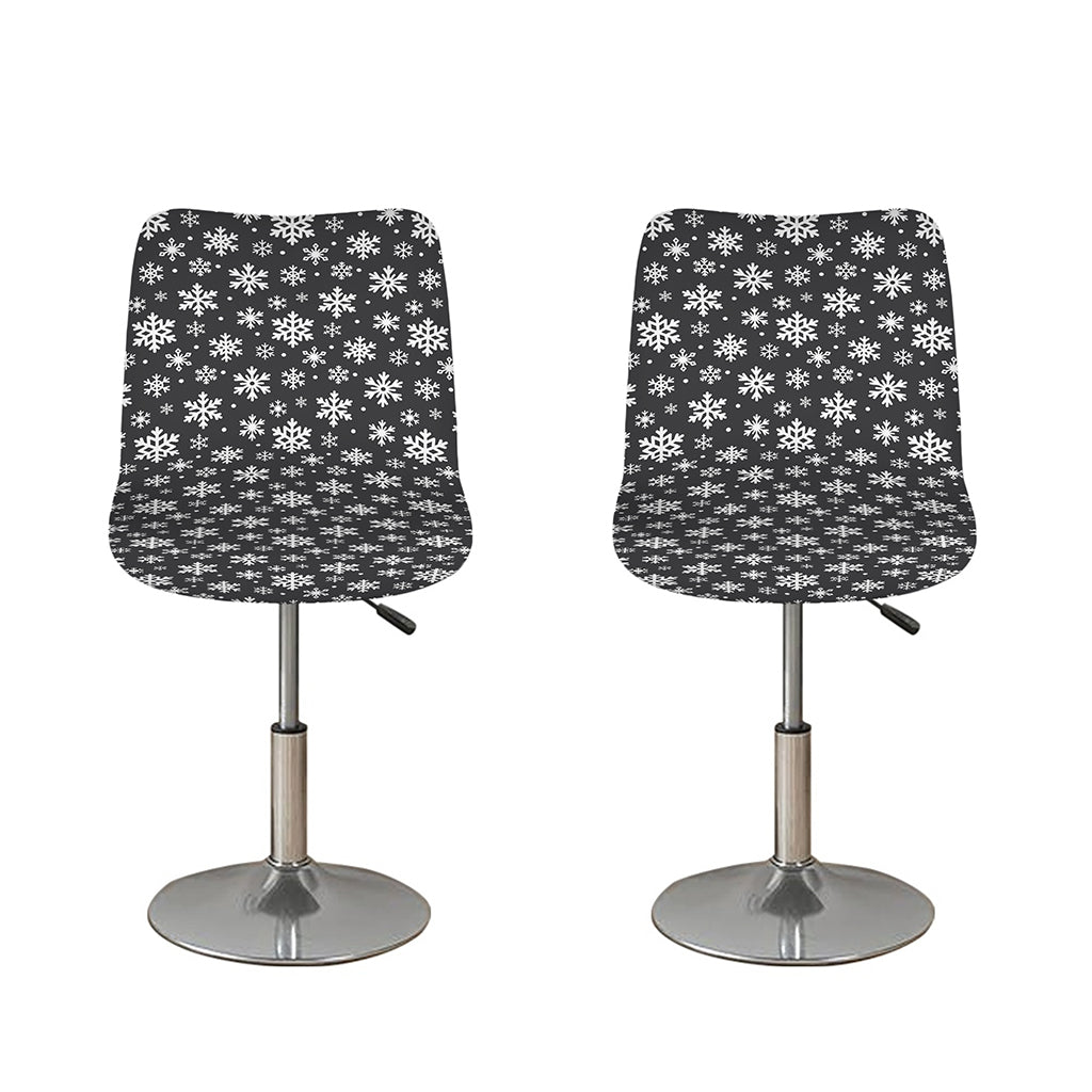 White And Grey Snowflake Pattern Print Bar Stool Covers