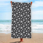 White And Grey Snowflake Pattern Print Beach Towel