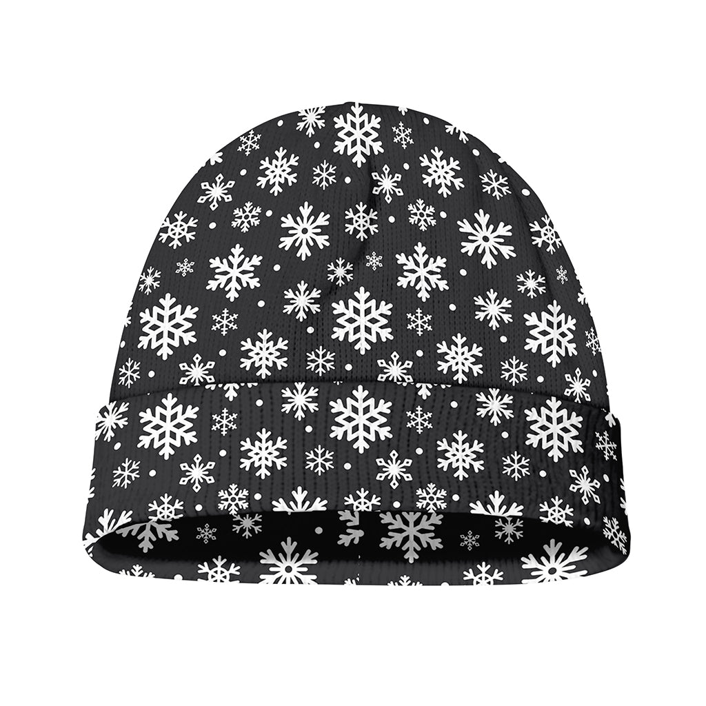 White And Grey Snowflake Pattern Print Beanie