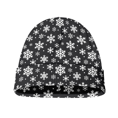 White And Grey Snowflake Pattern Print Beanie