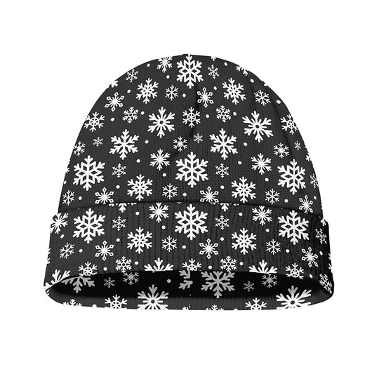 White And Grey Snowflake Pattern Print Beanie