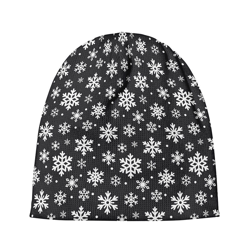 White And Grey Snowflake Pattern Print Beanie