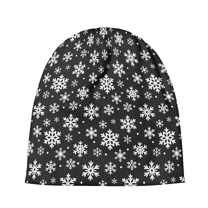 White And Grey Snowflake Pattern Print Beanie