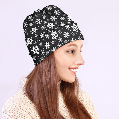 White And Grey Snowflake Pattern Print Beanie