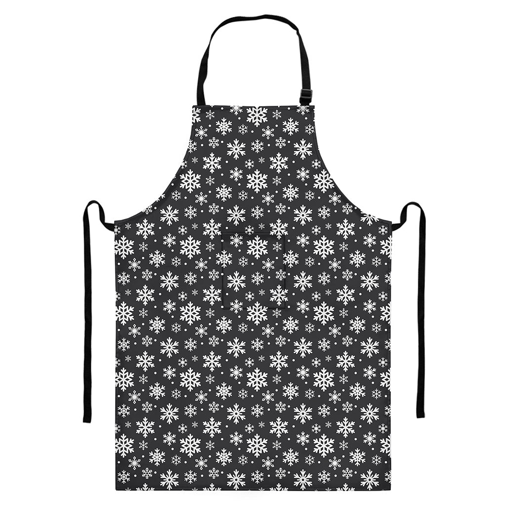 White And Grey Snowflake Pattern Print Bib Apron With Pocket