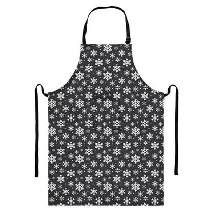 White And Grey Snowflake Pattern Print Bib Apron With Pocket