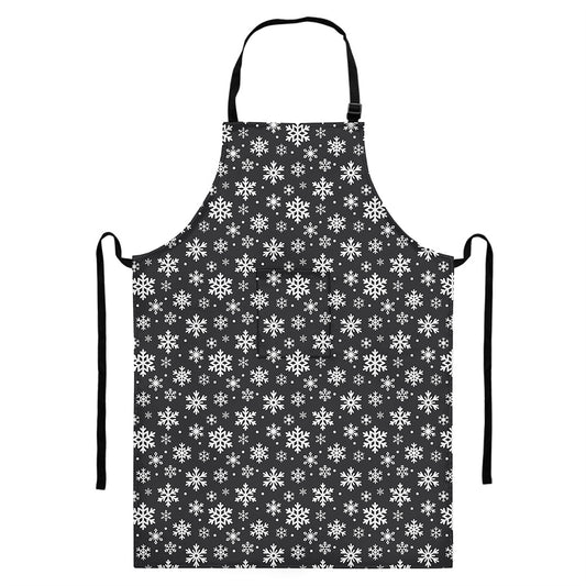 White And Grey Snowflake Pattern Print Bib Apron With Pocket