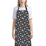 White And Grey Snowflake Pattern Print Bib Apron With Pocket