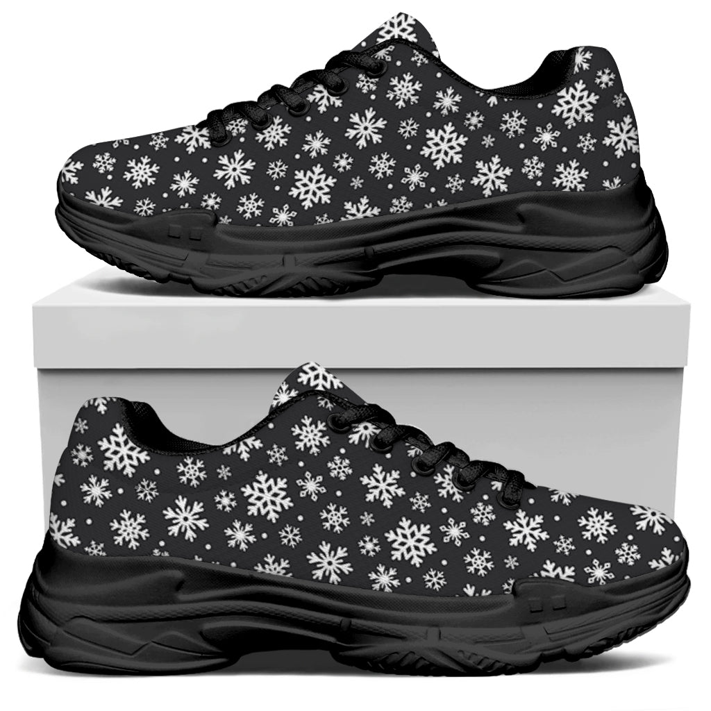 White And Grey Snowflake Pattern Print Black Chunky Shoes