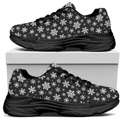 White And Grey Snowflake Pattern Print Black Chunky Shoes