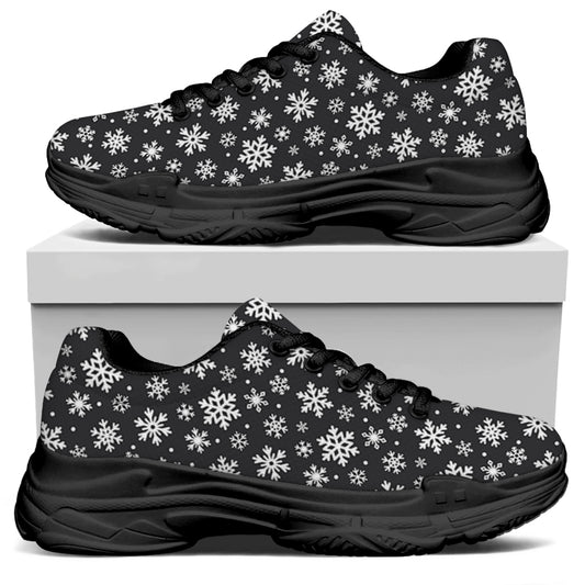 White And Grey Snowflake Pattern Print Black Chunky Shoes
