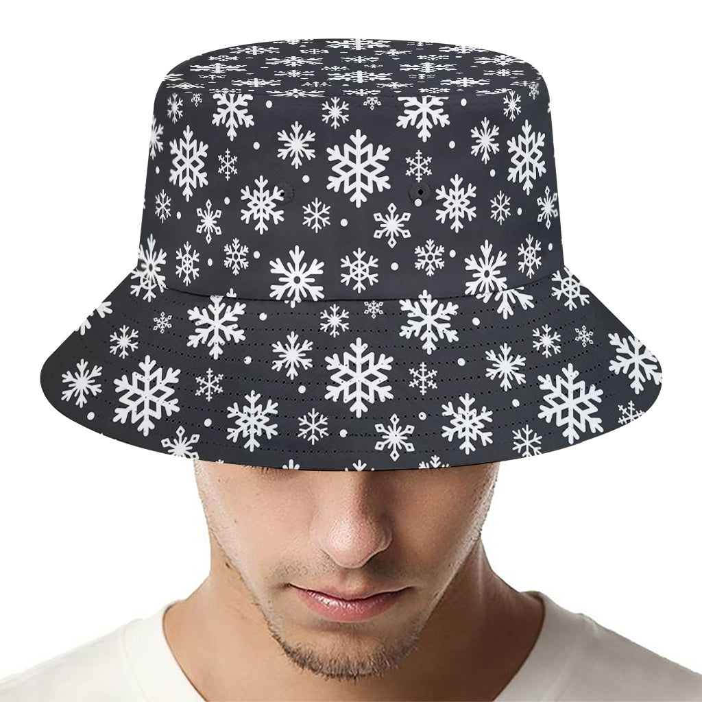 White And Grey Snowflake Pattern Print Bucket Hat