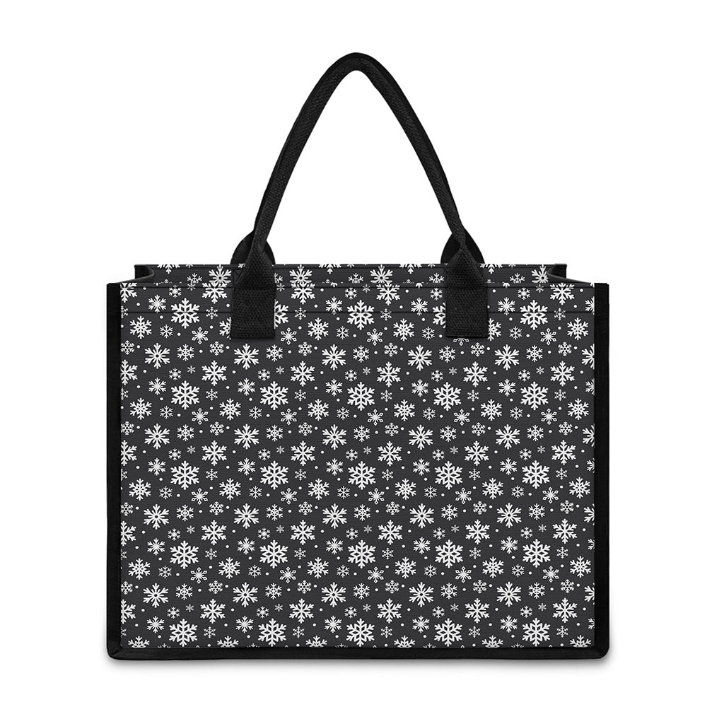 White And Grey Snowflake Pattern Print Canvas Tote Bag