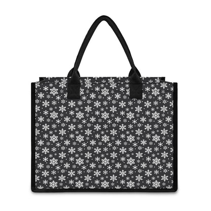 White And Grey Snowflake Pattern Print Canvas Tote Bag