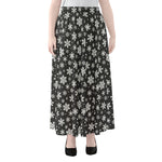 White And Grey Snowflake Pattern Print Chiffon Maxi Skirt