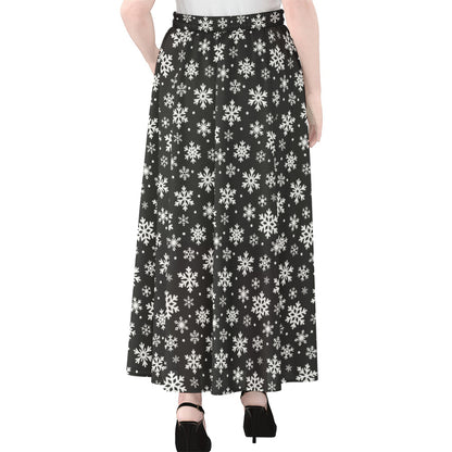 White And Grey Snowflake Pattern Print Chiffon Maxi Skirt