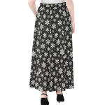 White And Grey Snowflake Pattern Print Chiffon Maxi Skirt