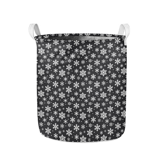White And Grey Snowflake Pattern Print Collapsible Laundry Basket