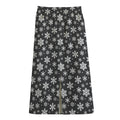 White And Grey Snowflake Pattern Print Cotton Front Slit Maxi Skirt
