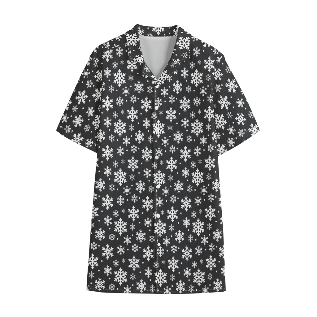 White And Grey Snowflake Pattern Print Cotton Hawaiian Shirt