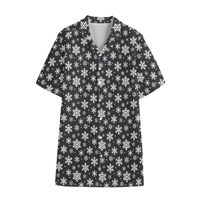 White And Grey Snowflake Pattern Print Cotton Hawaiian Shirt