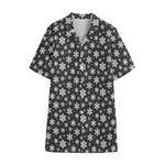 White And Grey Snowflake Pattern Print Cotton Hawaiian Shirt