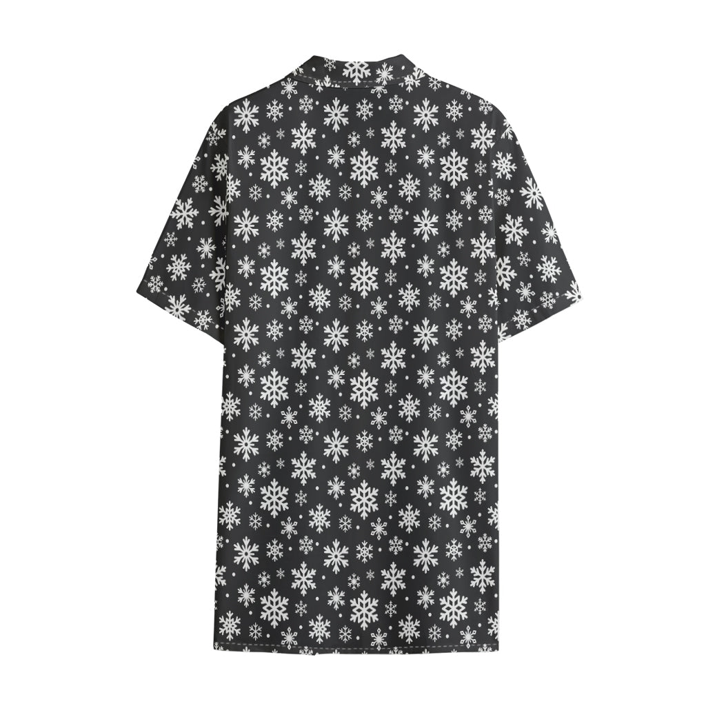 White And Grey Snowflake Pattern Print Cotton Hawaiian Shirt