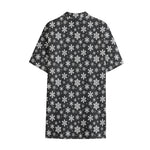 White And Grey Snowflake Pattern Print Cotton Hawaiian Shirt