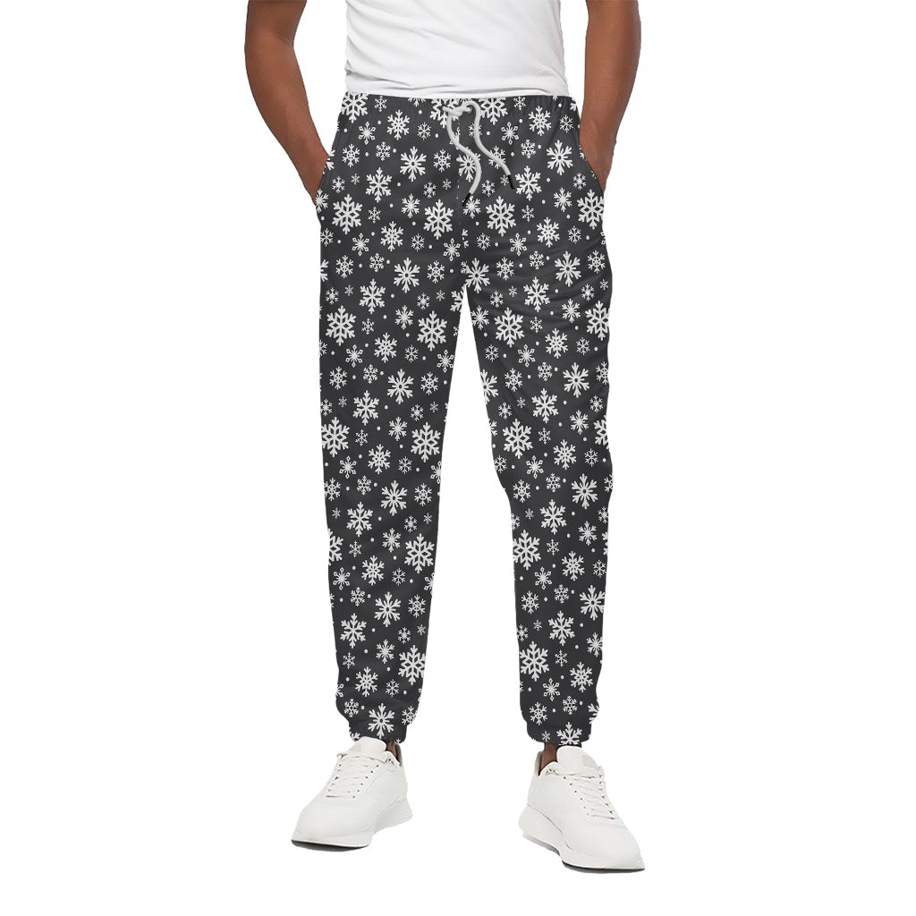 White And Grey Snowflake Pattern Print Cotton Pants