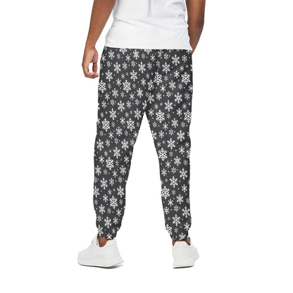 White And Grey Snowflake Pattern Print Cotton Pants