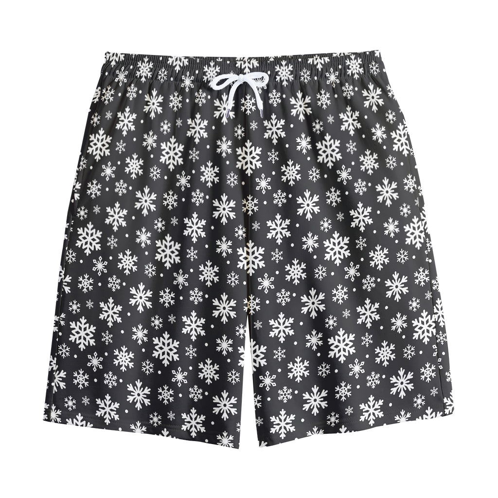 White And Grey Snowflake Pattern Print Cotton Shorts