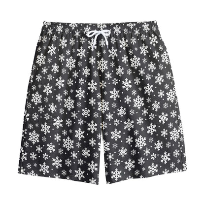 White And Grey Snowflake Pattern Print Cotton Shorts