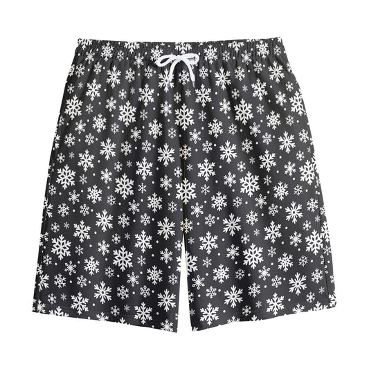 White And Grey Snowflake Pattern Print Cotton Shorts