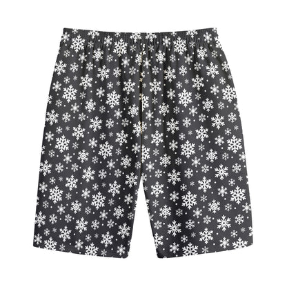 White And Grey Snowflake Pattern Print Cotton Shorts
