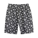 White And Grey Snowflake Pattern Print Cotton Shorts
