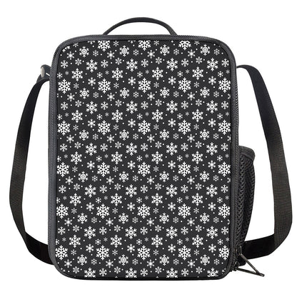 White And Grey Snowflake Pattern Print Crossbody Lunch Bag