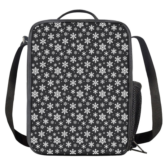 White And Grey Snowflake Pattern Print Crossbody Lunch Bag